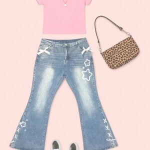 ROMWE Blue Flare Jeans with Star Details